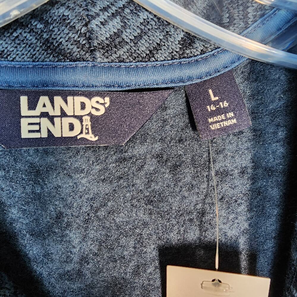 Lands' End Evening Blue Heather Sweater Fleece Asymmetrical Coat Size L NWT - Picture 4 of 7